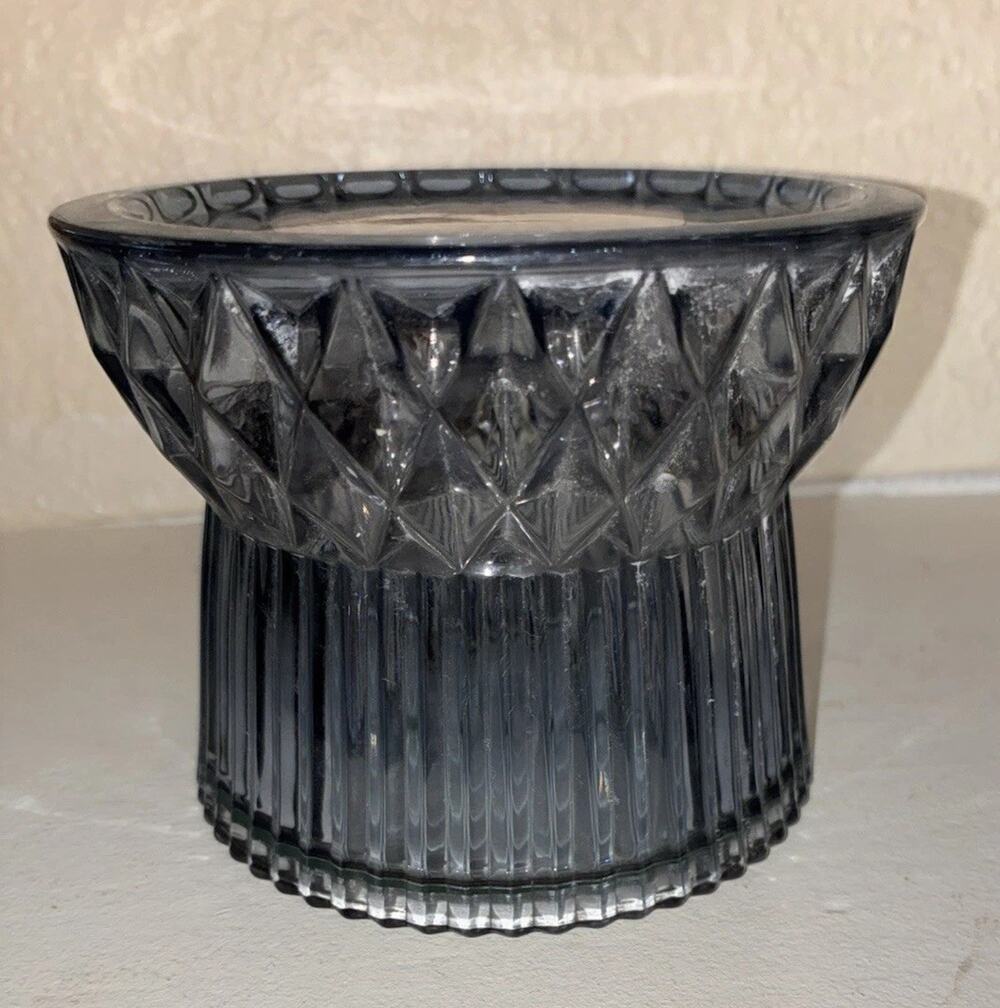 Bath And Body Works Blue Glass Candle Holder For 3 Wick Candle Holder